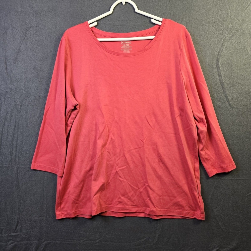 L. L. Bean Womens XL Pink Supima Cotton Boat Neck 3/4 Sleeve Casual Top Tee